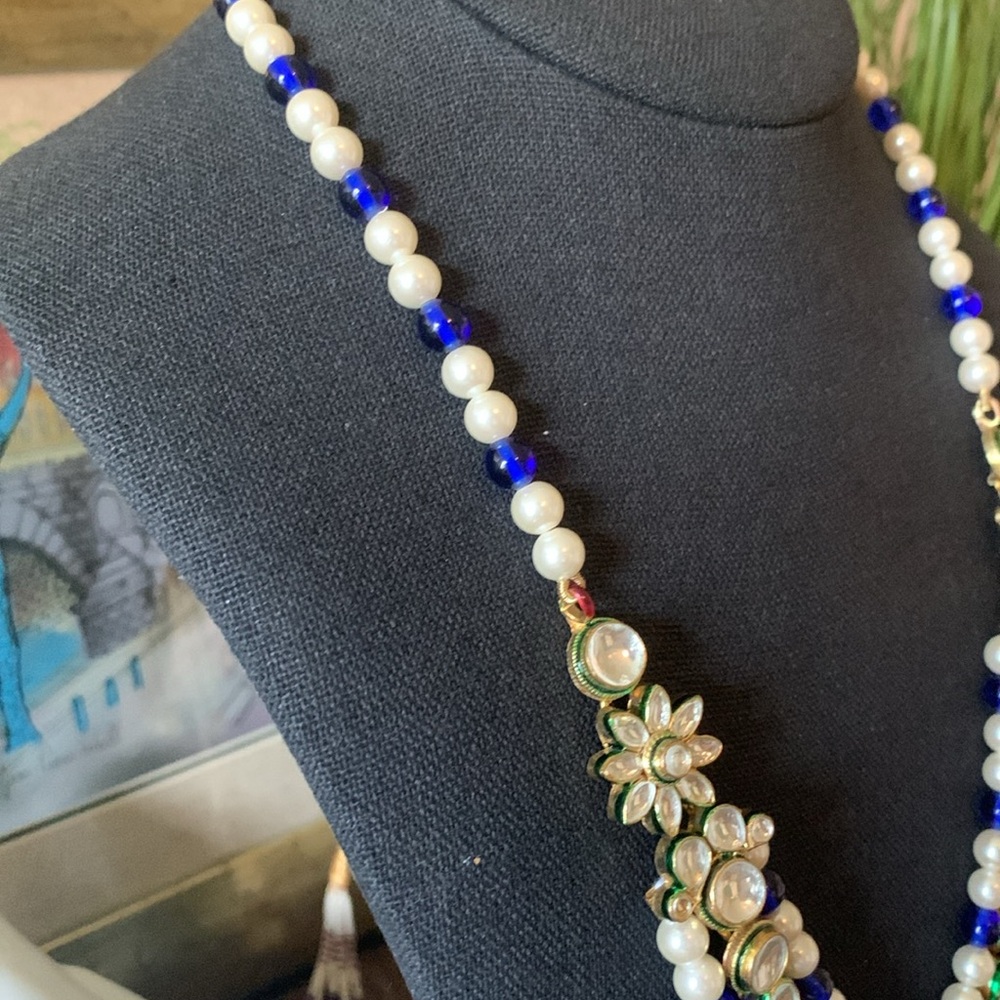 Vintage Belt - Blue White Daisy Flower beaded Retro 1970’s Vine Slide - Picture 9 of 14